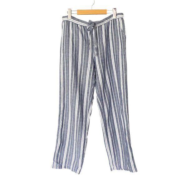 LIZ CLAIBORNE Blue and White Linen Cotton Blend Striped Wide Leg Pants Sz M - Picture 1 of 9